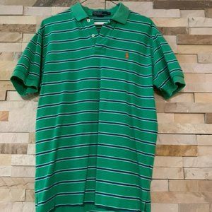 Polo by Ralph Lauren Green Polo with Blue & White Stripes & Orange Logo, SZ M